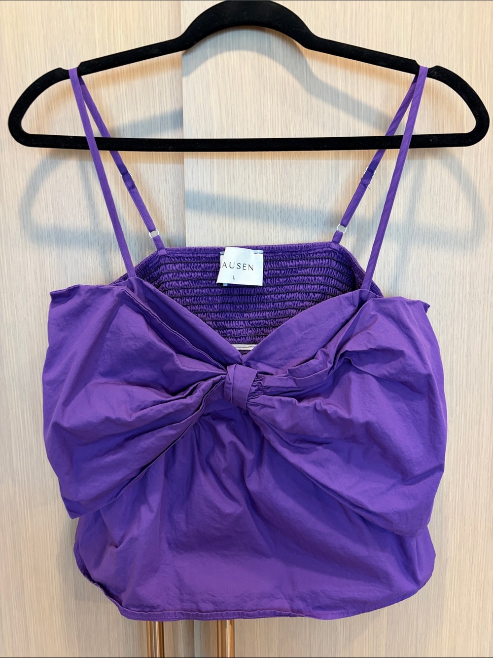 AUSEN Purple Bow-Front Smocked Cami Top